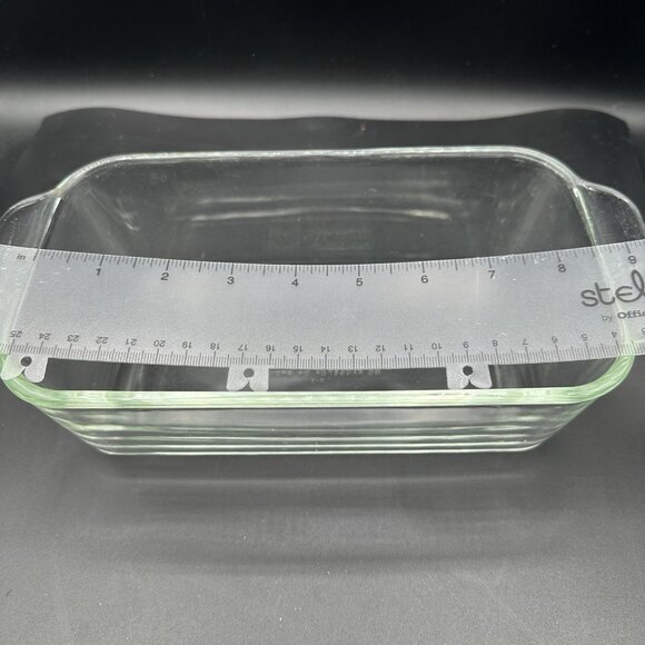 PYREX Heavy Clear Glass Loaf Pan 1 1/2 Quart Baking Dish Made in USA Vintage - Picture 9 of 14